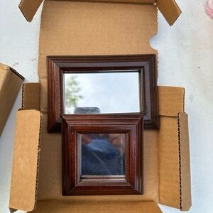 Set of Two Brown Wooden Framed Mirrors